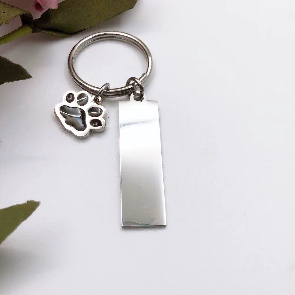 100% Stainless Steel Blank Paw Print House Heart Rectangle Dog Tag Charm Keychain Key Ring for Engrave Mirror Polished 10Pcs