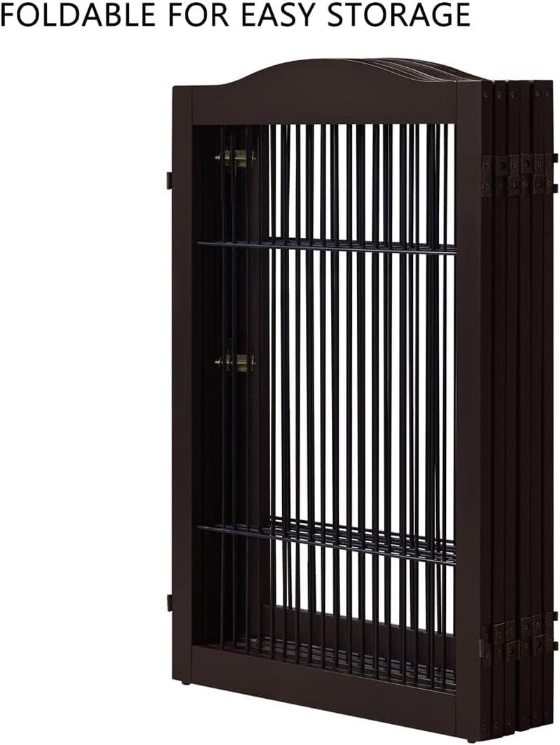 Extra Wide Pet Gate, 6 Panels Freestanding Dog Gate with Walk through Door and 5 Support Feet, Foldable Pet Barrier Fence for Stairs Doorways Fireplace, Indoor Exercise Playpen for Dogs Cats