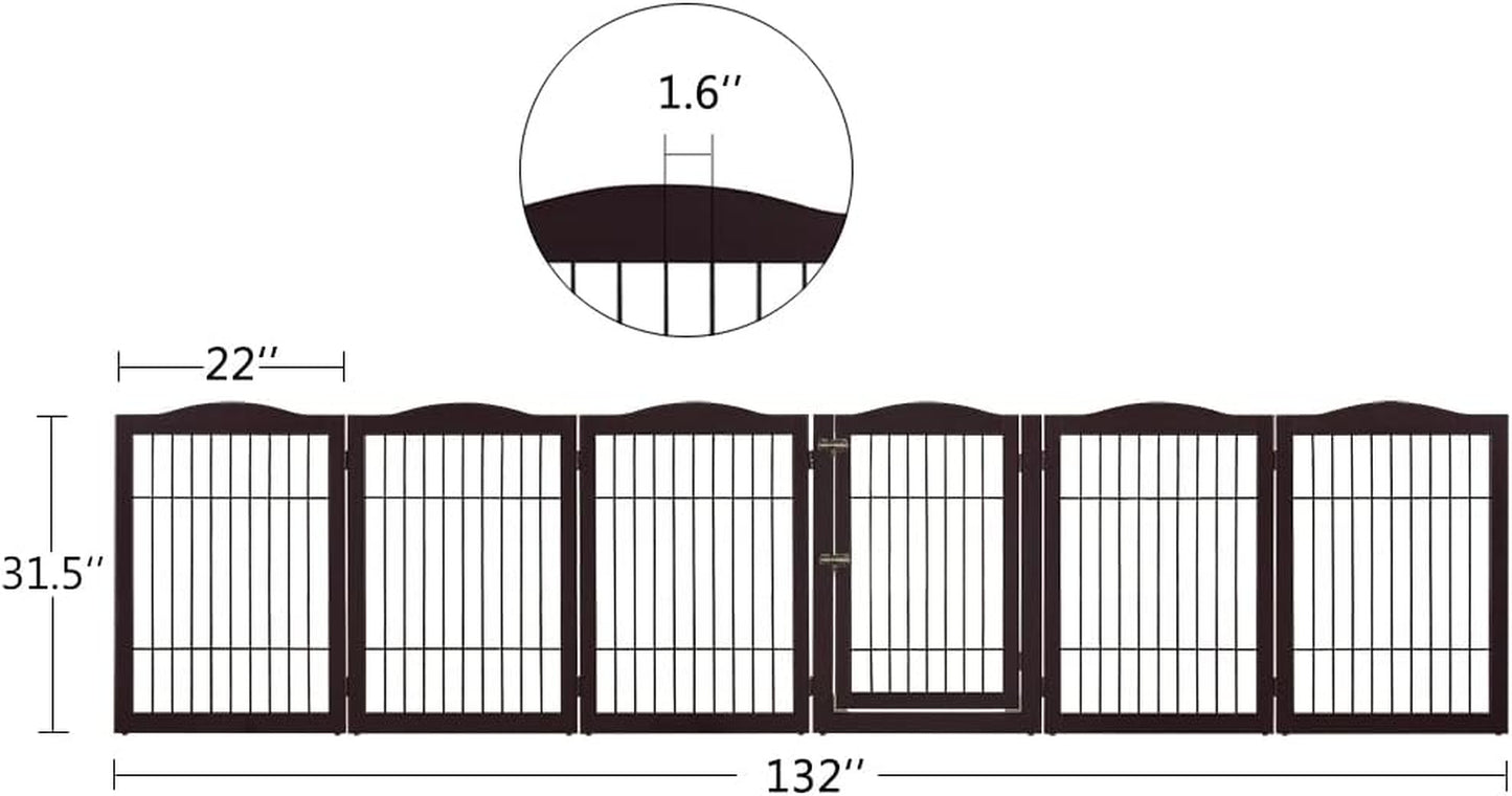 Extra Wide Pet Gate, 6 Panels Freestanding Dog Gate with Walk through Door and 5 Support Feet, Foldable Pet Barrier Fence for Stairs Doorways Fireplace, Indoor Exercise Playpen for Dogs Cats