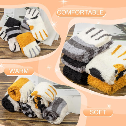 Fuzzy Socks for Women 5 Pairs Warm Fluffy Socks Winter Slipper Socks Soft Cute Cat Animal Socks