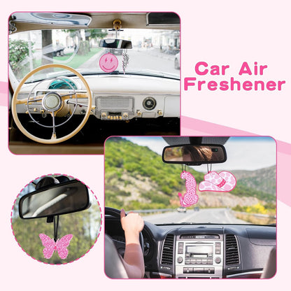 12Pcs Preppy Boho Car Air Freshener Essential Oil Hanging Slice Cute Pink Happy Face Air Fresheners Car Interior Accessories for Hanging Rearview Mirror Pendant Y2K Girl Bachelorette Party Home Room