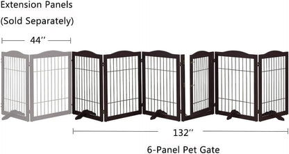 Extra Wide Pet Gate, 6 Panels Freestanding Dog Gate with Walk through Door and 5 Support Feet, Foldable Pet Barrier Fence for Stairs Doorways Fireplace, Indoor Exercise Playpen for Dogs Cats