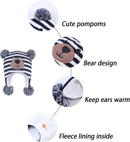 Toddler Kids Infant Winter Hat,Earflap Knit Warm Cap Fleece Lined Beanie for Baby Boys Girls