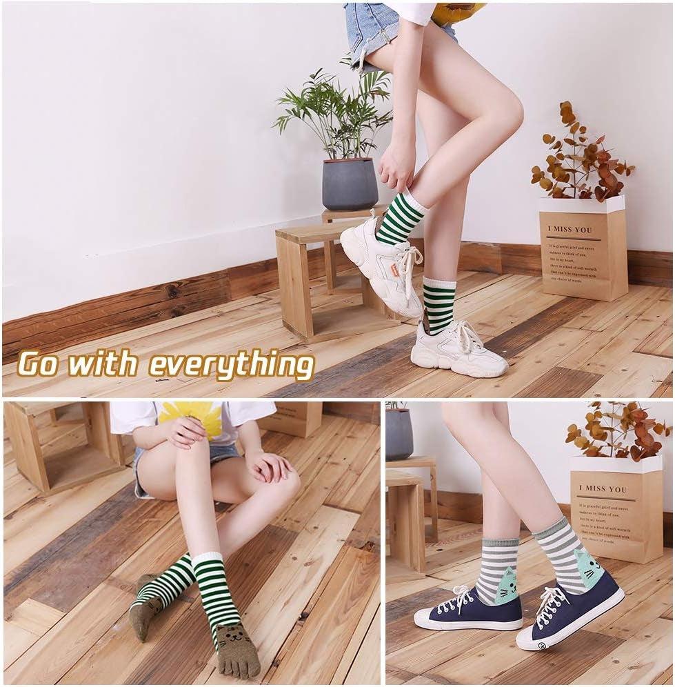 Women'S Toe Sock Cute Cat Dog Ankle Sock Cotton Athletic Running Five Finger Socks for Girls