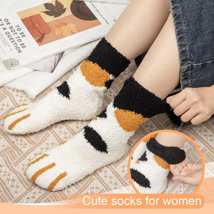 Fuzzy Socks for Women 5 Pairs Warm Fluffy Socks Winter Slipper Socks Soft Cute Cat Animal Socks