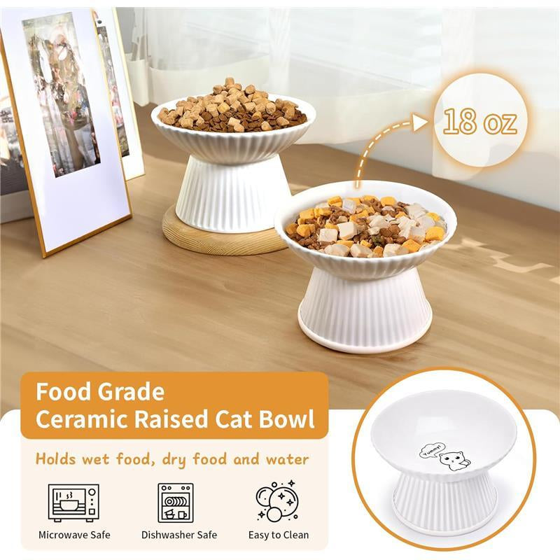 6.5" Extra Wide Ceramic Elevated Cat Bowl