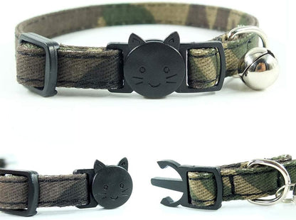 Cat Collar Bowtie with Bell, Quick Release Buckle Safety and Durable Kitties Kittens Cats Breakaway Collar Set of 2 Pcs(6.8-10.8In) (Camouflage 1&Camouflage 2)