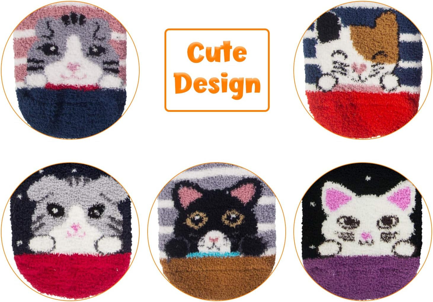 Fuzzy Socks for Women 5 Pairs Warm Fluffy Socks Winter Slipper Socks Soft Cute Cat Animal Socks