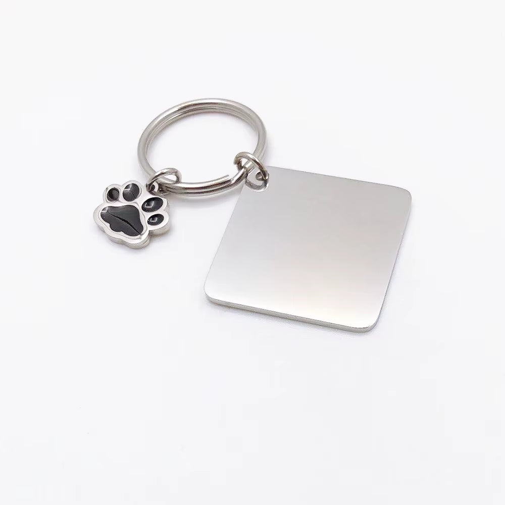 100% Stainless Steel Blank Paw Print House Heart Rectangle Dog Tag Charm Keychain Key Ring for Engrave Mirror Polished 10Pcs