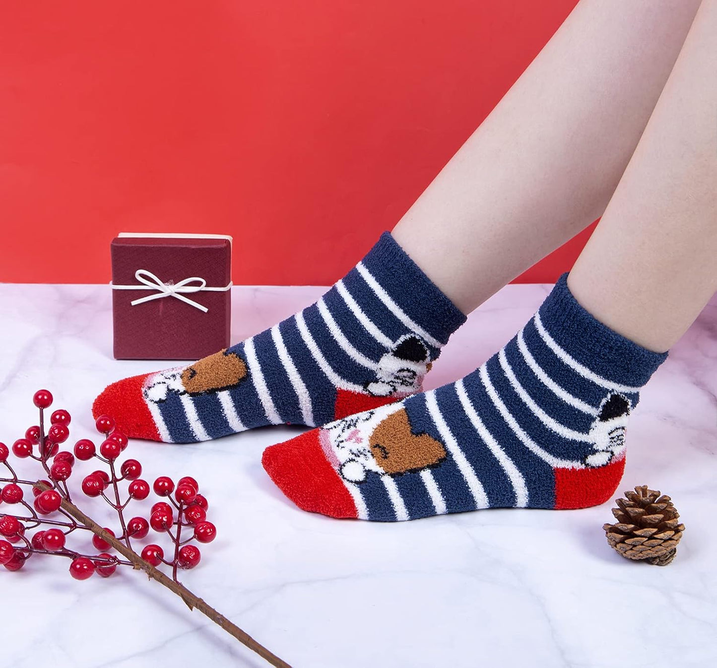 Fuzzy Socks for Women 5 Pairs Warm Fluffy Socks Winter Slipper Socks Soft Cute Cat Animal Socks