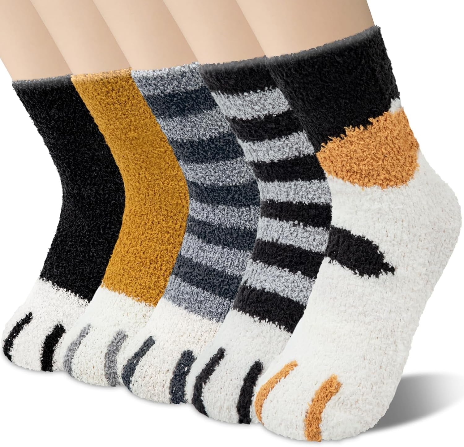 Fuzzy Socks for Women 5 Pairs Warm Fluffy Socks Winter Slipper Socks Soft Cute Cat Animal Socks