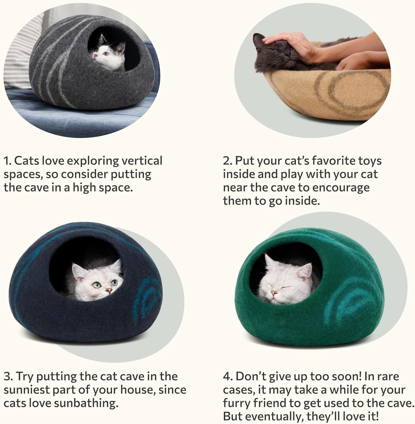 Cat Cave – Premium Felt Cat Bed for Indoor Cats, Handmade 100% Merino Wool (Light Shades) (Medium, Aquamarine)