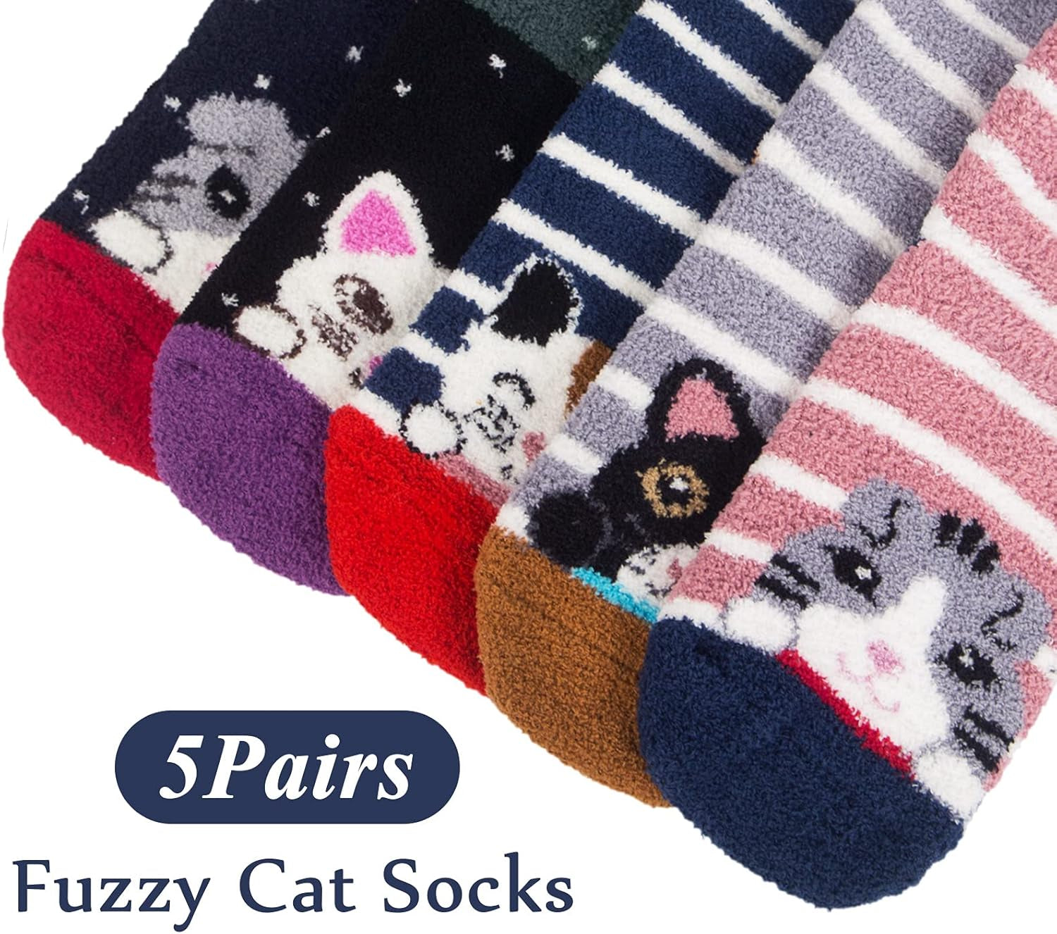 Fuzzy Socks for Women 5 Pairs Warm Fluffy Socks Winter Slipper Socks Soft Cute Cat Animal Socks