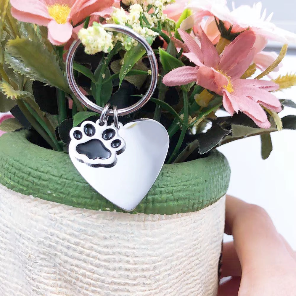 100% Stainless Steel Blank Paw Print House Heart Rectangle Dog Tag Charm Keychain Key Ring for Engrave Mirror Polished 10Pcs