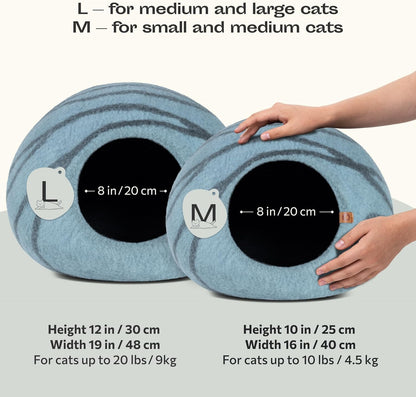 Cat Cave – Premium Felt Cat Bed for Indoor Cats, Handmade 100% Merino Wool (Light Shades) (Medium, Aquamarine)