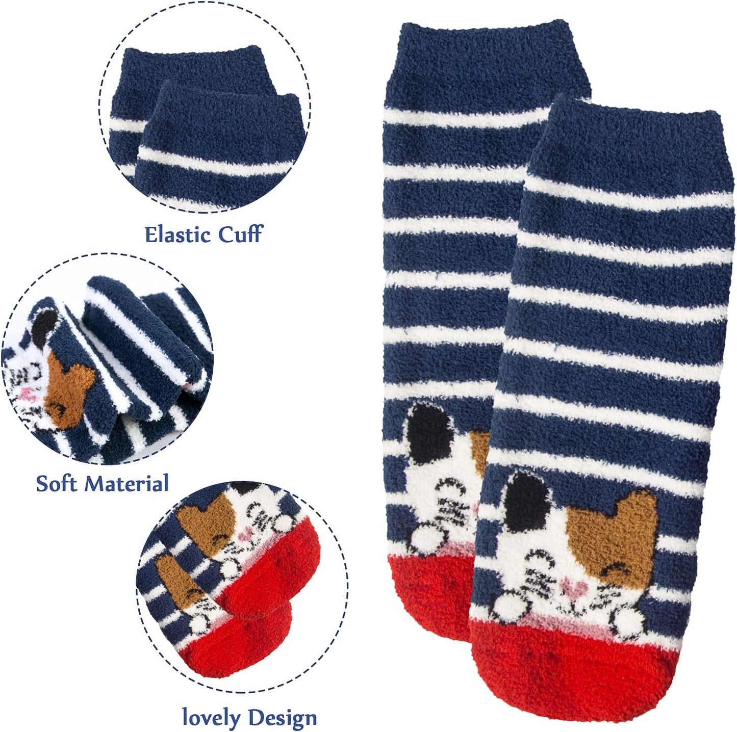 Fuzzy Socks for Women 5 Pairs Warm Fluffy Socks Winter Slipper Socks Soft Cute Cat Animal Socks