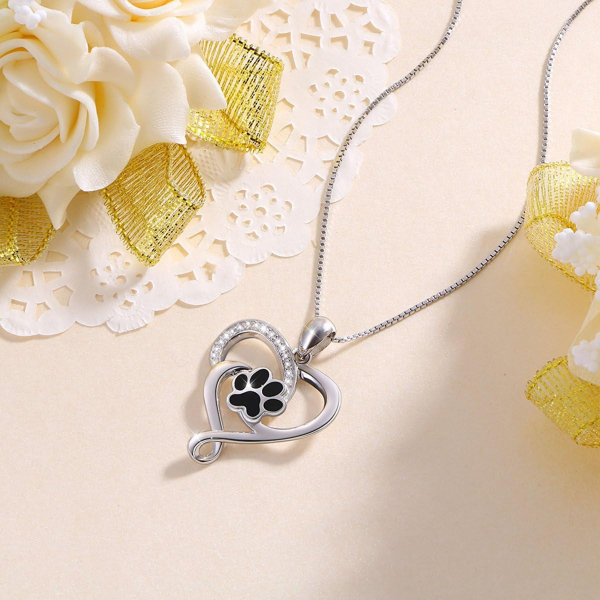 S925 Sterling Silver Puppy Dog Cat Pet Paw Print Pendant Necklace 18 Inches