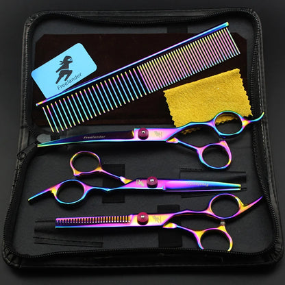 7.0 Inch Professional Pet Scissors for Dog Grooming Dogs Shears Hair Cutter Straight &Thinning & Curved Scissors 3Pcs/Set + Comb