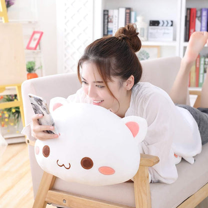 Cat Plush Hugging Pillow, Soft Cat Stuffed Animals Kawaii Kitten Plush Toy Gifts for Kids (White round Eyes, 19.6")