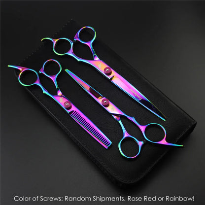 7.0 Inch Professional Pet Scissors for Dog Grooming Dogs Shears Hair Cutter Straight &Thinning & Curved Scissors 3Pcs/Set + Comb