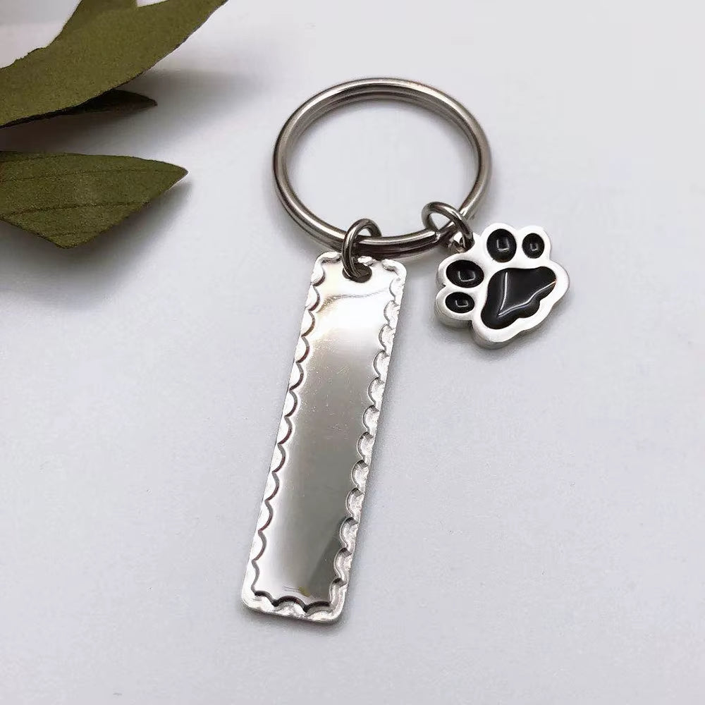 100% Stainless Steel Blank Paw Print House Heart Rectangle Dog Tag Charm Keychain Key Ring for Engrave Mirror Polished 10Pcs