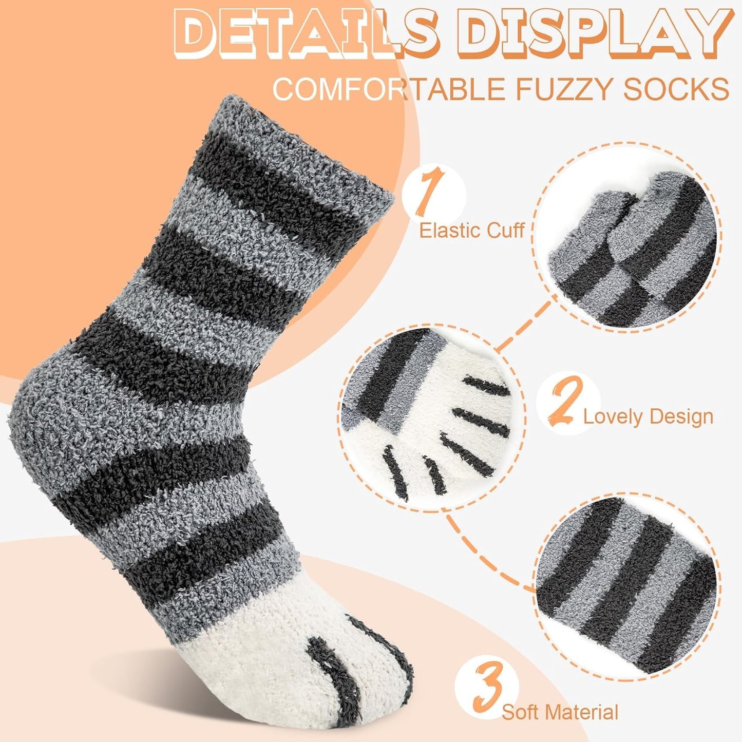 Fuzzy Socks for Women 5 Pairs Warm Fluffy Socks Winter Slipper Socks Soft Cute Cat Animal Socks