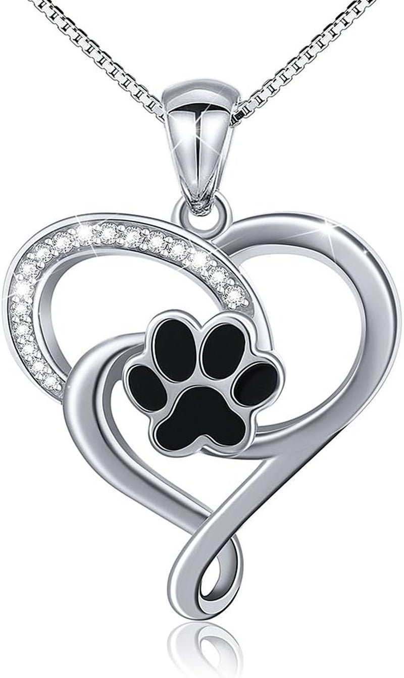 S925 Sterling Silver Puppy Dog Cat Pet Paw Print Pendant Necklace 18 Inches