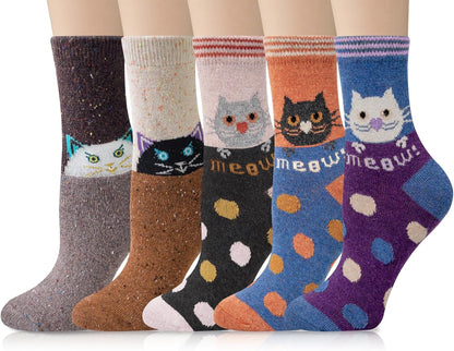 5 Pairs Womens Wool Socks Thick Knit Warm Winter Socks Cozy Comfy Socks Gifts for Women