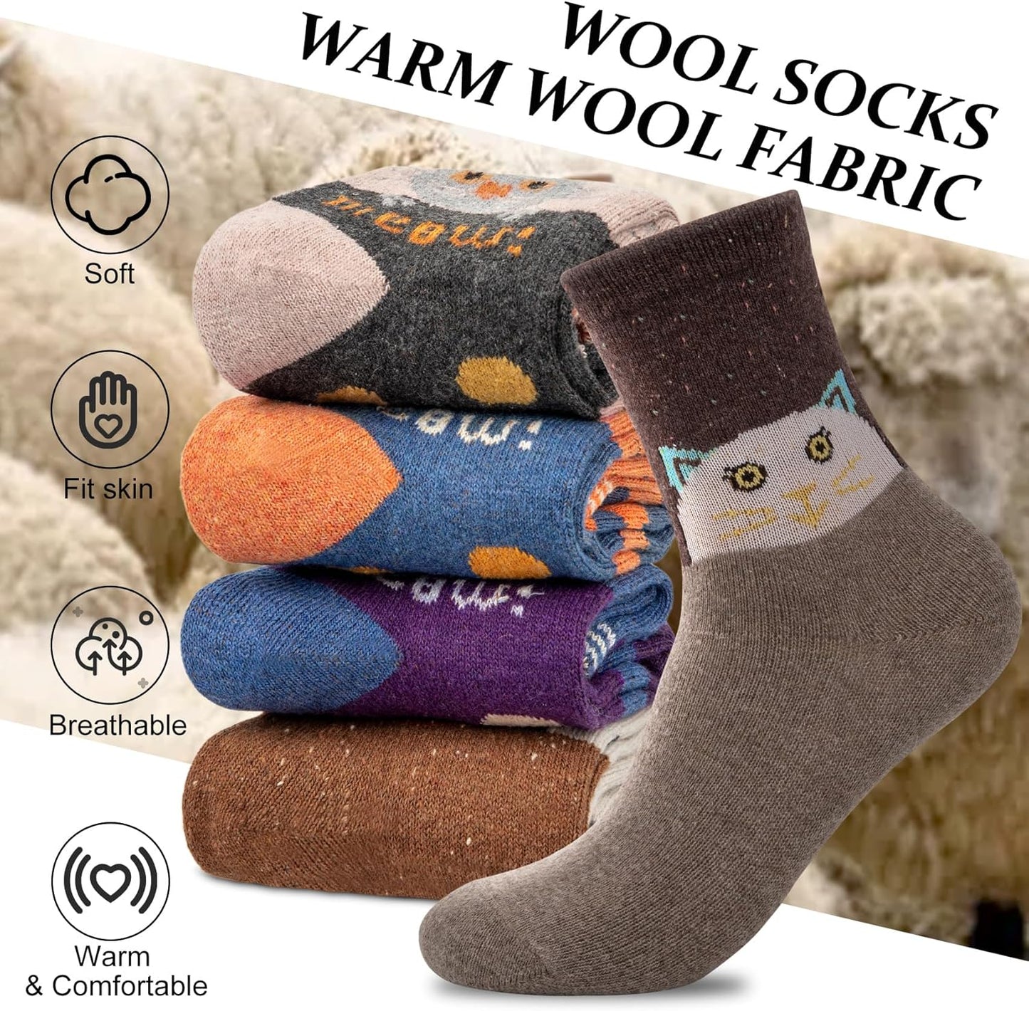 5 Pairs Womens Wool Socks Thick Knit Warm Winter Socks Cozy Comfy Socks Gifts for Women