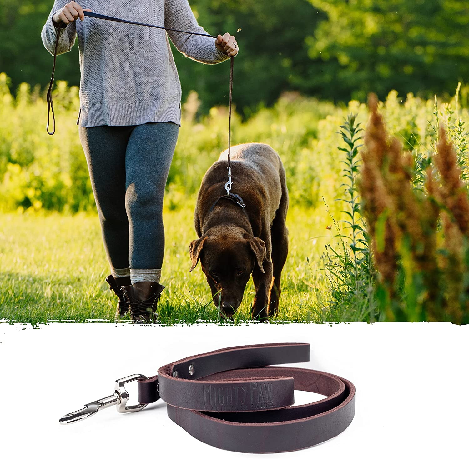 Leather Dog Leash - Genuine Distressed Material - Premium Leash - Suitable for All Pet Sizes - Dog Leash Collar Leather - Heavy Duty Dog Leash - Modern Dog Leash - Dark Leather Leash