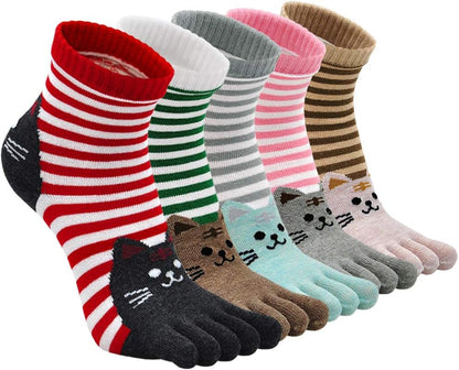 Women'S Toe Sock Cute Cat Dog Ankle Sock Cotton Athletic Running Five Finger Socks for Girls