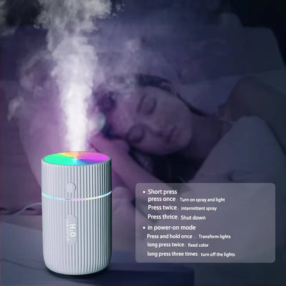 Mini Car Air Humidifier Aromatherapy Diffuser with LED Night Light - USB Steam Oil Diffuser for Home