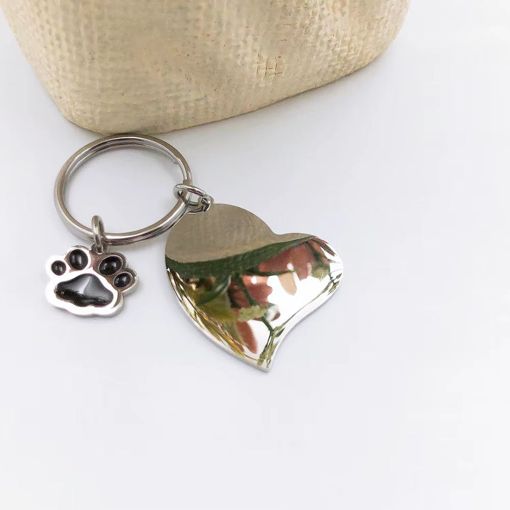 100% Stainless Steel Blank Paw Print House Heart Rectangle Dog Tag Charm Keychain Key Ring for Engrave Mirror Polished 10Pcs