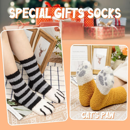 Fuzzy Socks for Women 5 Pairs Warm Fluffy Socks Winter Slipper Socks Soft Cute Cat Animal Socks