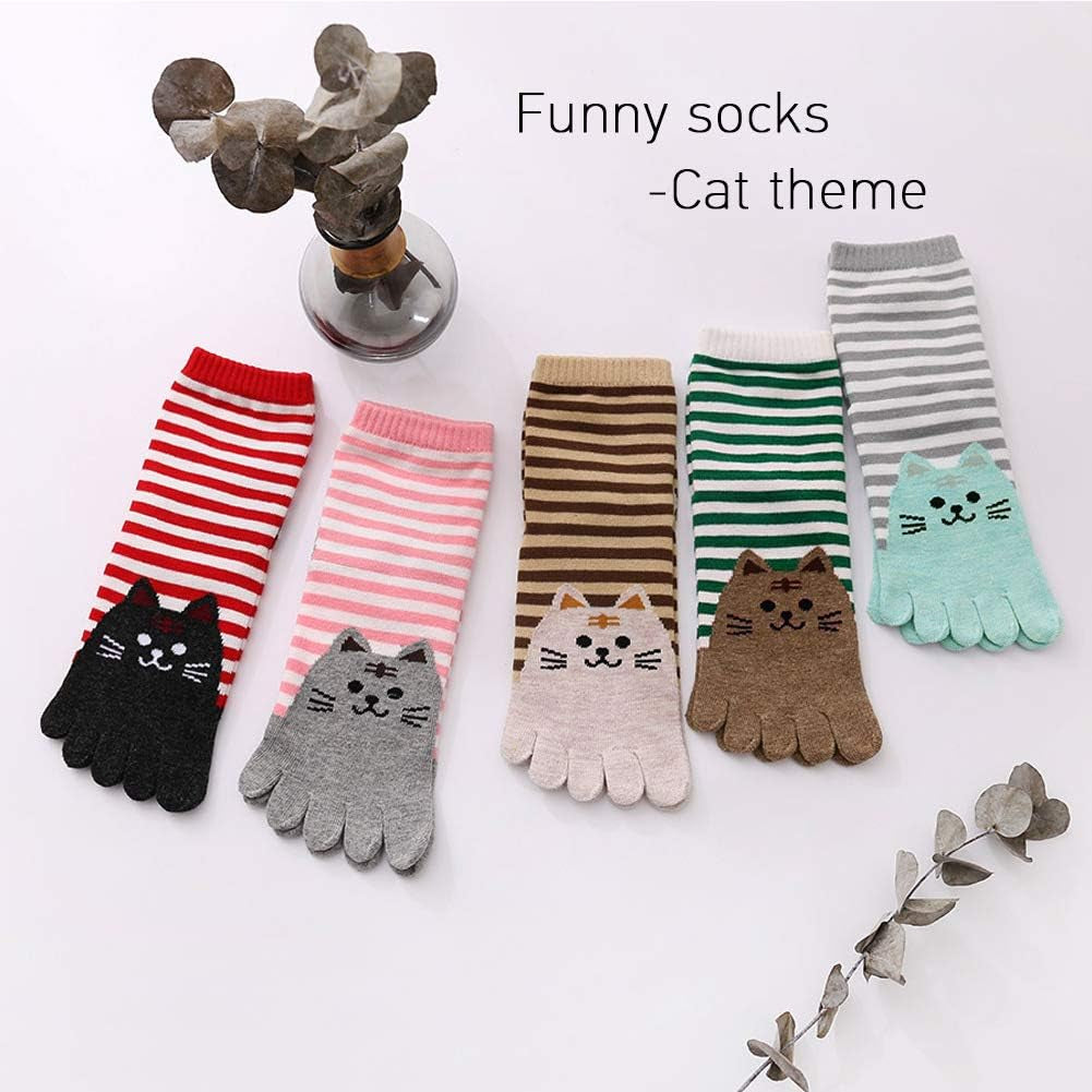 Women'S Toe Sock Cute Cat Dog Ankle Sock Cotton Athletic Running Five Finger Socks for Girls