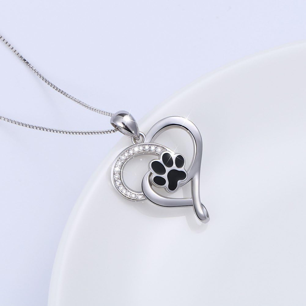 S925 Sterling Silver Puppy Dog Cat Pet Paw Print Pendant Necklace 18 Inches